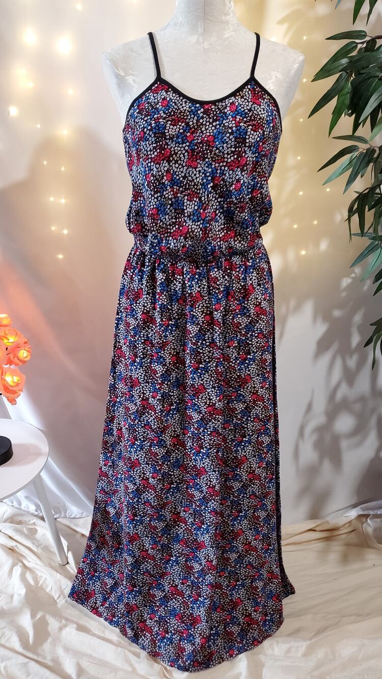 Paz Ditsy Liberty Floral Multicolor Spaghetti Strap Maxi Dress Women's Size L